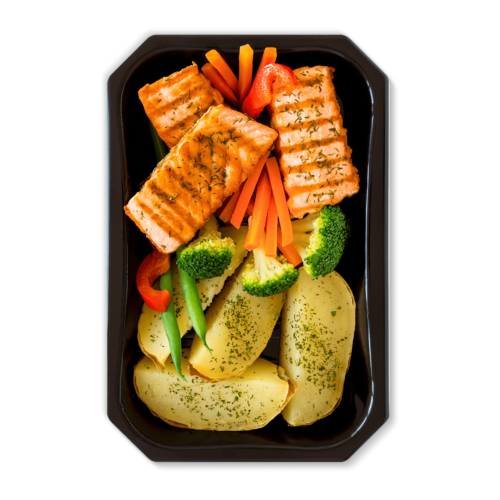 Salmón con patata y mix de vegetales
