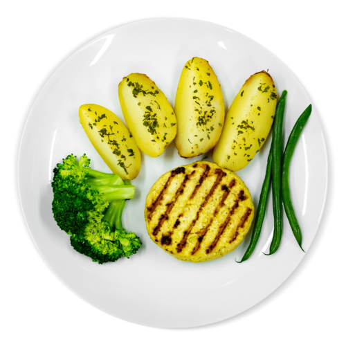 Burger de pollo al curry con patata asada