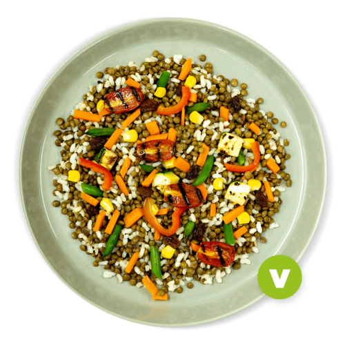 Lentejas con arroz integral y verduritas